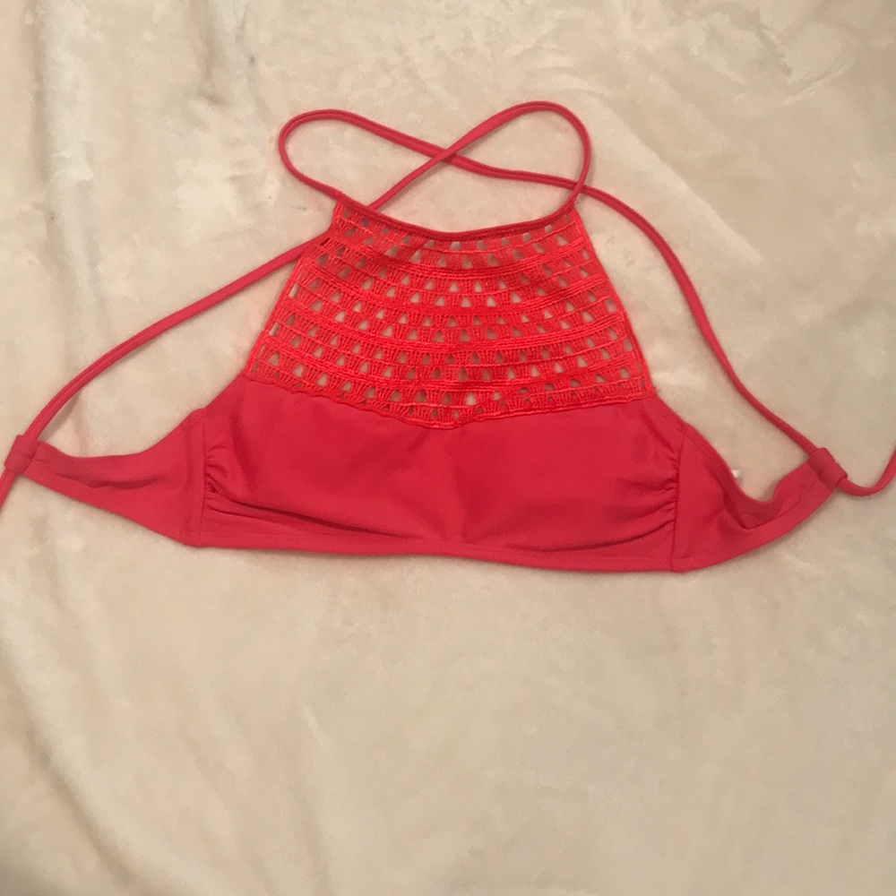 Bright pink high neck bikini top! Crisscross back